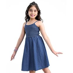 Pine Kids 100% Cotton Woven Sleeveless Singlet Solid Colour Frock -Blue