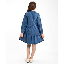 Pine Kids 100% Cotton Woven Denim Full Sleeves Shirt Dress Solid Colour - Blue