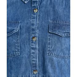 Pine Kids 100% Cotton Woven Denim Full Sleeves Shirt Dress Solid Colour - Blue