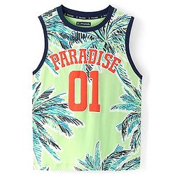 Pine Kids Cotton Sleeveless Tank T-Shirt Tropical Print - Paradise Green