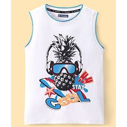 Pine Kids Cotton Sleeveless Tank T-Shirt Pineapple Print - Snow White
