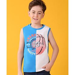 Pine Kids 100% Cotton Knit Sleeveless T-Shirt Busket Ball Print - Blue & White
