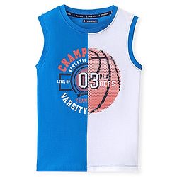 Pine Kids 100% Cotton Knit Sleeveless T-Shirt Busket Ball Print - Blue & White