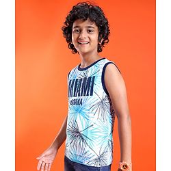 Pine Kids Cotton Knit Sleeveless Tank T-Shirt Text Print - Tanager Turquoise