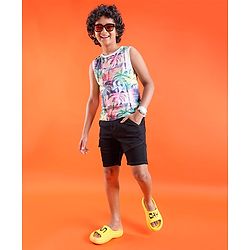 Pine Kids Cotton Knit Sleeveless Tank T-Shirt Palm Tree Print - Multicolor