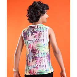 Pine Kids Cotton Knit Sleeveless Tank T-Shirt Palm Tree Print - Multicolor