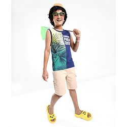 Pine Kids Cotton Sleeveless T-Shirt Tropical Theme Print - Blue Depths