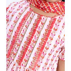 Pine Kids 100% Cotton Woven Half Sleeves Kurta & Laheriya Print Palazzo Set With Dupatta - Off White & Orange