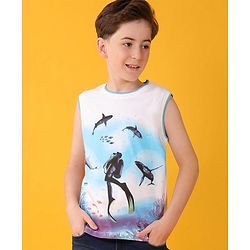 Pine Kids Cotton Knit Sleeveless T-Shirts Scuba Diving Theme Print - Snow White