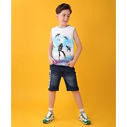 Pine Kids Cotton Knit Sleeveless T-Shirts Scuba Diving Theme Print - Snow White