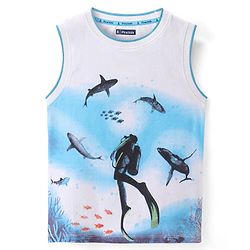 Pine Kids Cotton Knit Sleeveless T-Shirts Scuba Diving Theme Print - Snow White