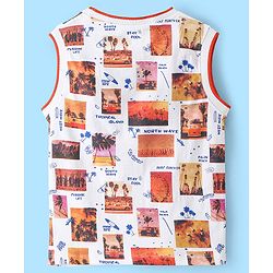 Pine Kids Cotton Sleeveless T-Shirt Tropical Theme Print - Snow White