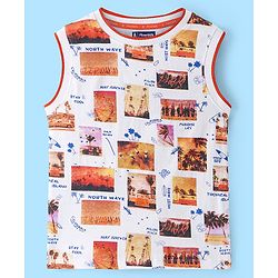 Pine Kids Cotton Sleeveless T-Shirt Tropical Theme Print - Snow White
