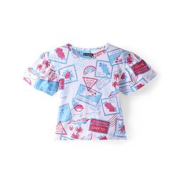 Pine Kids Cotton Knit Half Sleeves Stamps Printed Top - White