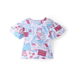 Pine Kids Cotton Knit Half Sleeves Stamps Printed Top - White