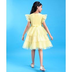 Pine Kids Half Sleeves  Party Frock with  Floral Embroidery -  Yellow