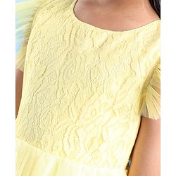 Pine Kids Half Sleeves  Party Frock with  Floral Embroidery -  Yellow