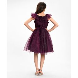 Pine Kids Sleeveless Party Frock With Glitter Detailing & Floral Applique - Purple