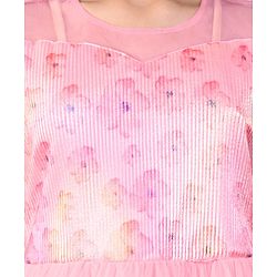 Pine Kids Woven Sleeveless Party Frock with Floral Print & Frill Design - Peach