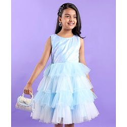 Pine Kids Sleeveless Party Frock with Sequin Detailing - Sky Blue