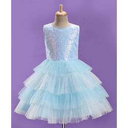 Pine Kids Sleeveless Party Frock with Sequin Detailing - Sky Blue