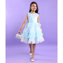 Pine Kids Sleeveless Party Frock with Sequin Detailing - Sky Blue