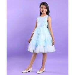 Pine Kids Sleeveless Party Frock with Sequin Detailing - Sky Blue