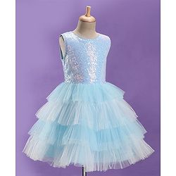 Pine Kids Sleeveless Party Frock with Sequin Detailing - Sky Blue
