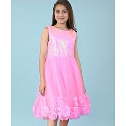 Pine Kids Sleeveless Sequins & 3D Floral Applique Detailing Party Gown - Pink