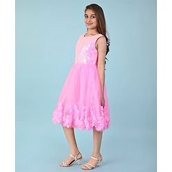 Pine Kids Sleeveless Sequins & 3D Floral Applique Detailing Party Gown - Pink
