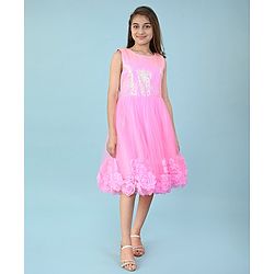 Pine Kids Sleeveless Sequins & 3D Floral Applique Detailing Party Gown - Pink