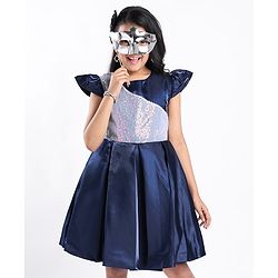 Pine Kids Half Sleeves  Party Frock with Sequin Detailing - Navy Blue