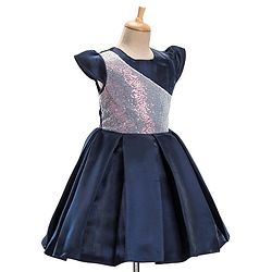 Pine Kids Half Sleeves  Party Frock with Sequin Detailing - Navy Blue