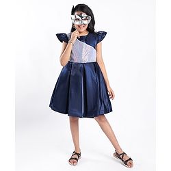 Pine Kids Half Sleeves  Party Frock with Sequin Detailing - Navy Blue