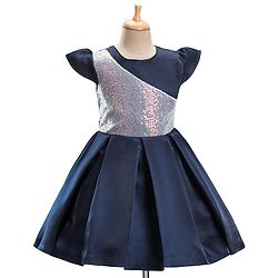 Pine Kids Half Sleeves  Party Frock with Sequin Detailing - Navy Blue