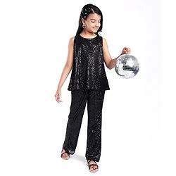 Pine Kids Sleeveless Top & Palazzo Set with Sequins Detailing - Black