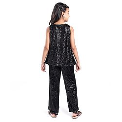 Pine Kids Sleeveless Top & Palazzo Set with Sequins Detailing - Black