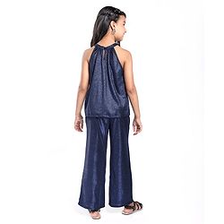 Pine Kids Woven Sleeveless Top & Palazzo Set With Shimmer - Navy Blue