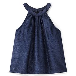 Pine Kids Woven Sleeveless Top & Palazzo Set With Shimmer - Navy Blue