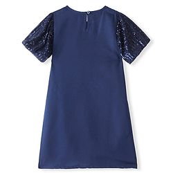 Pine Kids Half Sleeves Party Dress with Sequin Detailing - Navy Blue