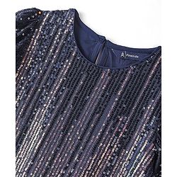 Pine Kids Half Sleeves Party Dress with Sequin Detailing - Navy Blue