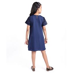 Pine Kids Half Sleeves Party Dress with Sequin Detailing - Navy Blue