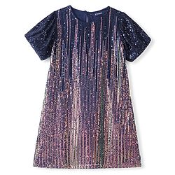 Pine Kids Half Sleeves Party Dress with Sequin Detailing - Navy Blue