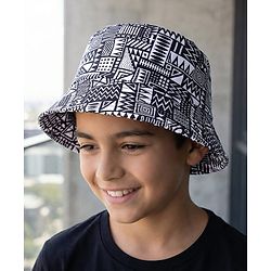 Pine Kids Bucket Hat with African Print - Black