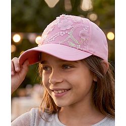 Pine Kids Baseball Cap with Floral & Sequined Detailing - Pink