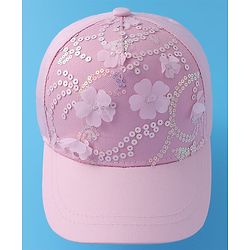 Pine Kids Baseball Cap with Floral & Sequined Detailing - Pink