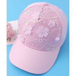 Pine Kids Baseball Cap with Floral & Sequined Detailing - Pink