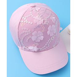 Pine Kids Baseball Cap with Floral & Sequined Detailing - Pink