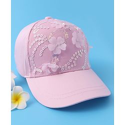 Pine Kids Baseball Cap with Floral & Sequined Detailing - Pink