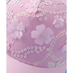 Pine Kids Baseball Cap with Floral & Sequined Detailing - Pink